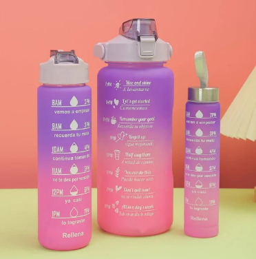 PACK 3 Botellas Motivacionales con Stickers (2L , 900ml Y 300ml)